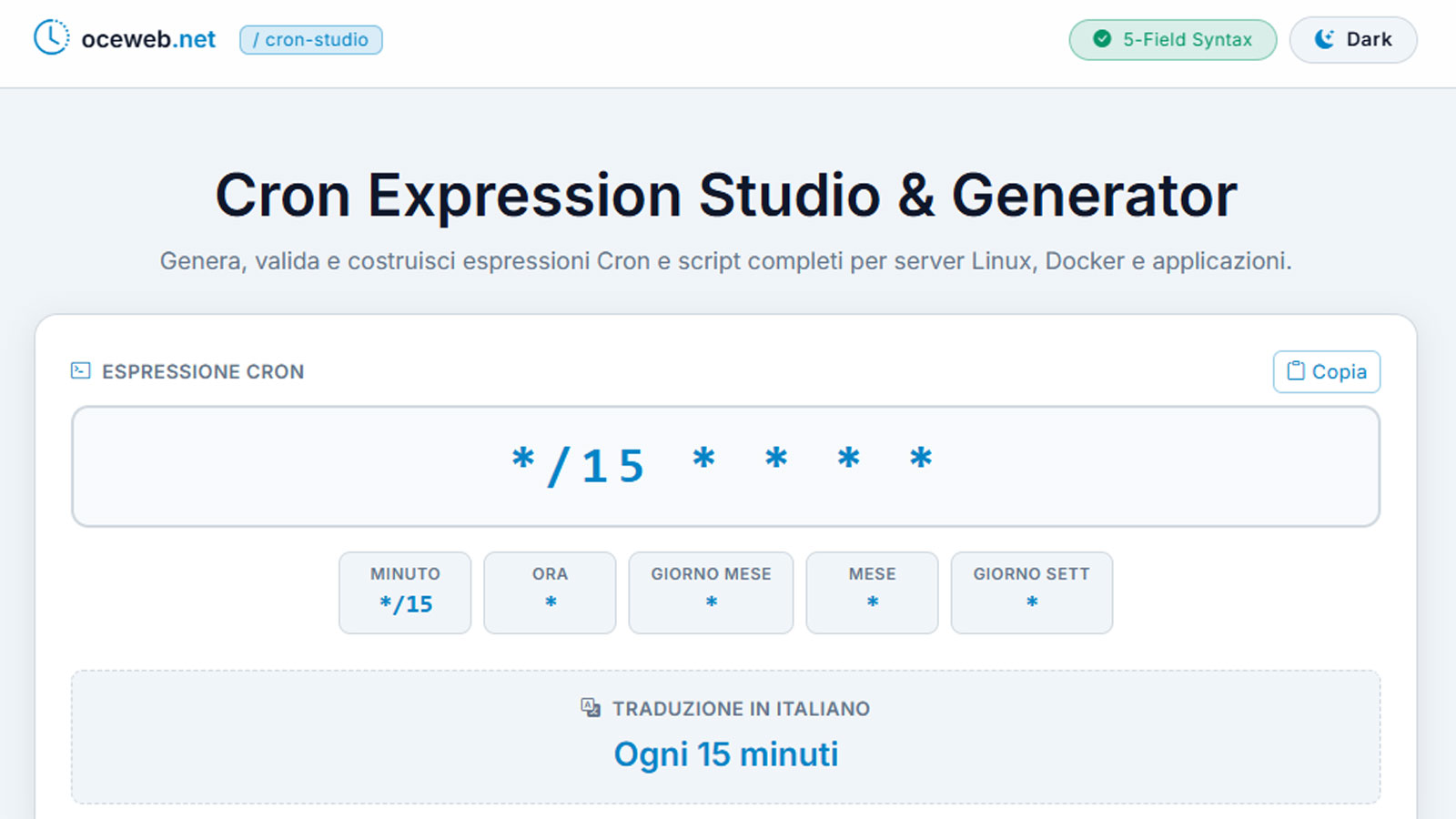 Anteprima del progetto Cron Expression Studio & Generator